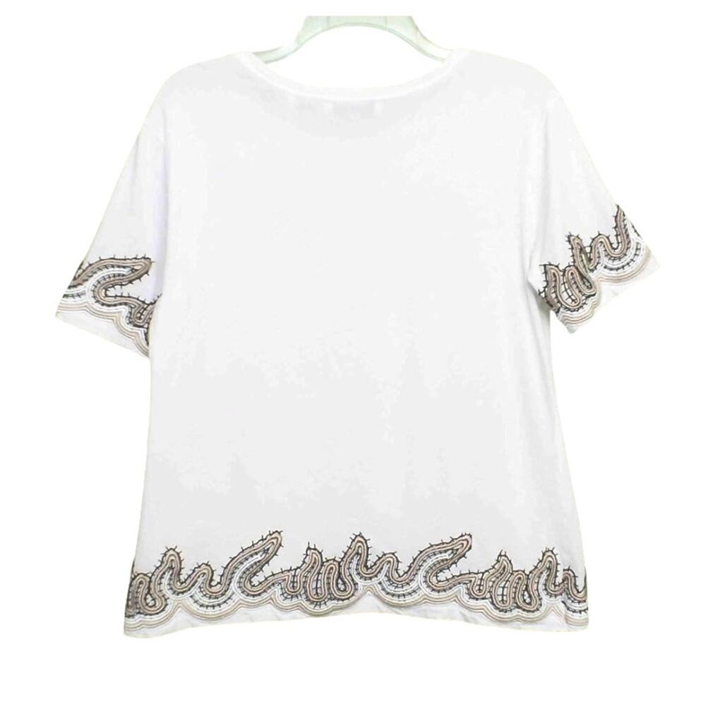 Sandro White Short Sleeve Tee with Gold & Black Embroidered Trim - Picture 2 of 4